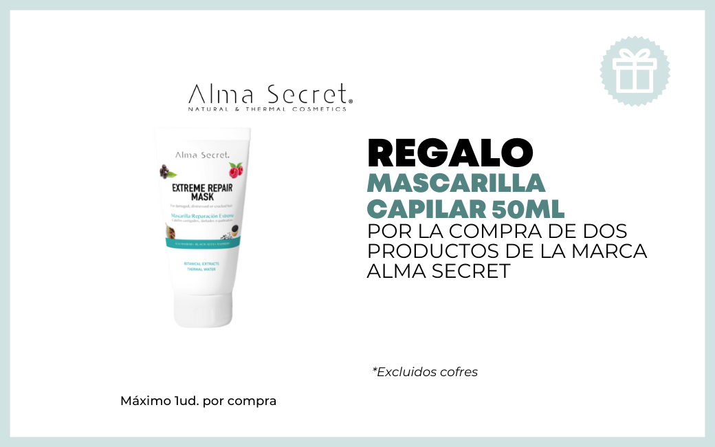 REGALO MASCARILLA CAPILAR POR LA COMPRA DE DOS PRODUCTOS DE LA MARCA ALMA SECRET excluidos cofres