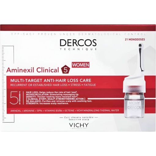 Vichy Aminexil Clinical 5 Soin Traitant Anti-Chute Multi-Cibles Tratamiento anticaída del cabello en mujeres 21 uds