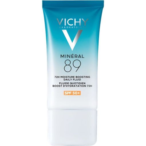 Vichy Mineral 89 72h Moisture Boosting Daily Fluid Spf 50+ Fluido solar facial nutre la barrera hasta 72 horas y ofrece una sensación suave y flexible 50 ml