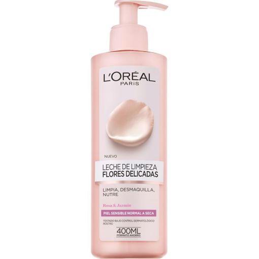 L'Oreal Leche De Limpieza Flores Delicadas Leche limpiadora nutre y desmaquilla suavemente con rosa y jazmín 400 ml