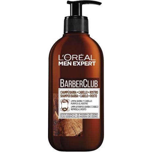 L'Oreal Men Expert Barber Club Champú para barba rostro y cabello con aceite esencial de madera de cedro 200 ml