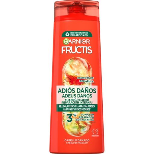 Fructis Adiós Daños Champú Fortificante Champú fortificante limpia repara y rellena las grietas para cabello dañado 380 ml