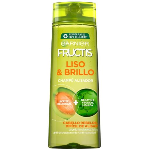 Fructis Liso & Brillo Champú Alisador Champú fortificante consigue aspecto brillante y suelto para cabello rebelde o difícil de alisar 380 ml