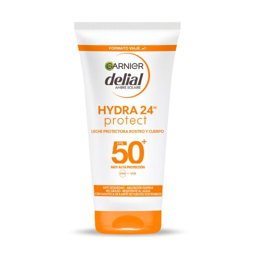 Delial Hydra 24h Protect Leche Protectora Rostro Y Cuerpo Spf 50+ Crema solar resistente al agua y no grasa hidratante se penetra inmediatamente 50 ml