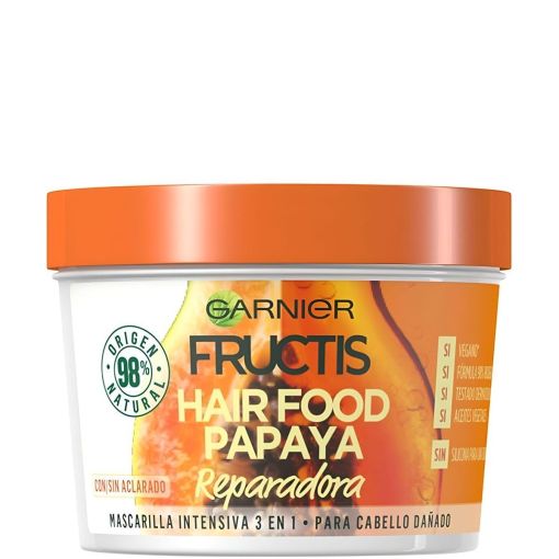 Fructis Hair Food Papaya Mascarilla Intensiva 3 En 1 Mascarilla vegana reparadora trata y repara para cabello dañado 390 ml