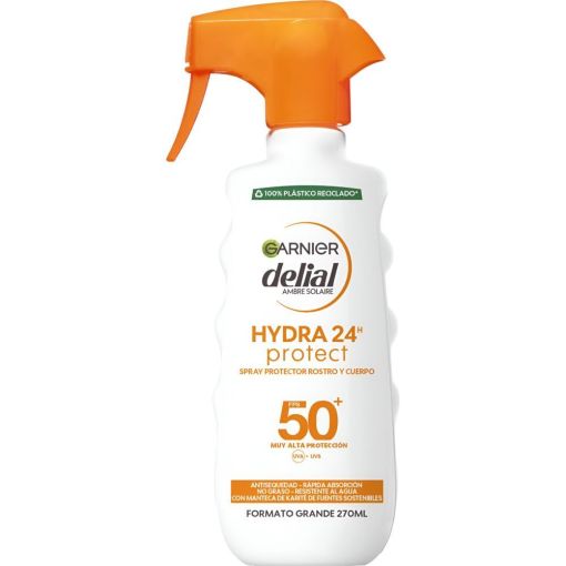 Delial Hydra 24h Protect Spray Protector Rostro Y Cuerpo Spf 50+ Leche solar resistente al agua de rápida absorción piel protegida hidratada y suave