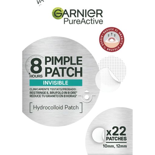 Garnier Pure Active Invisible Pimple Patch Parches invisibles antiimperfecciones reduce la visibilidad de granitos en solo 8 horas 22 uds