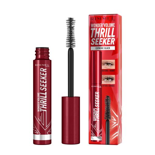 Rimmel London Wonder'Volume Thrill Seeker Extreme Black Máscara de pestañas con extravolumen y sensación ultra ligera de larga duración