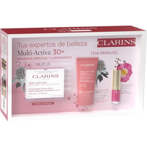 Clarins Multi-Active Jour Todo Tipo De Piel Estuche Crema de día nutre alisa y potencia la luminosidad combatiendo primeras arrugas para piel lisa y más joven 50 ml