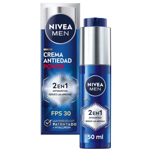 Nivea Men Power Crema Antiedad 2 En 1 Antimanchas Spf30 Crema hidratante reduce arrugas y manchas y unifica el tono con ácido hialurónico 50 ml