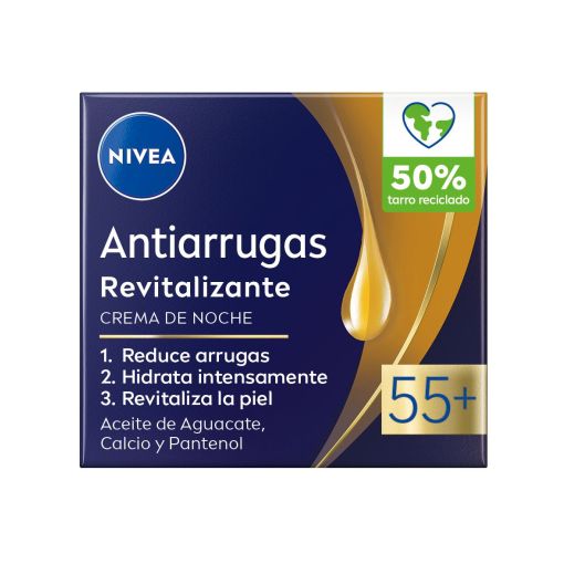 Nivea Antiarrugas Revitalizante Cuidado De Noche 55+ Crema de noche hidratante revitalizante con aceite de aguacate calcio y pantenol 50 ml