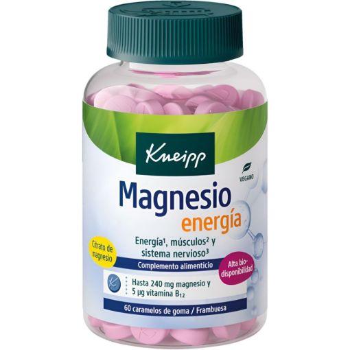 Kneipp Magnesio Energía Complemento Alimenticio Complemento alimenticio vegano ayuda a reducir el cansancio y la fatiga con sabor frambuesa 60 uds