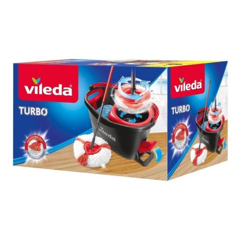 Vileda Cubo Turbo Set Cubo con pedal palo extensible y recambio de microfibras