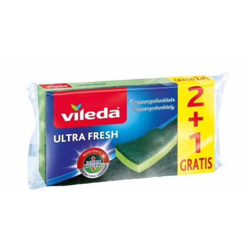 Vileda Estropajo Ultra Fresh Formato Especial Estropajo de fibra elimina eficazmente la suciedad de todo tipo de superficies 3 uds