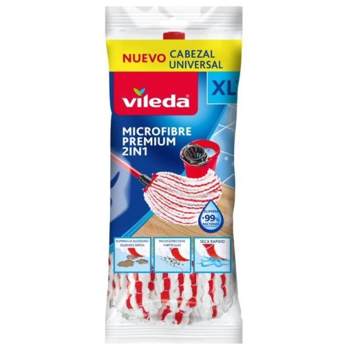 Vileda Fregona Microfibre Premium Xl Cabezal Universal Recambio Fregona de microfibra elimina eficazmente la suciedad de todo tipo de superficies