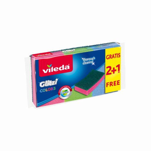 Vileda Estropajo Fibra Glitzi Colors Formato Especial Estropajo perfecto para superficies delicadas tratamiento hidrófilo 3 uds