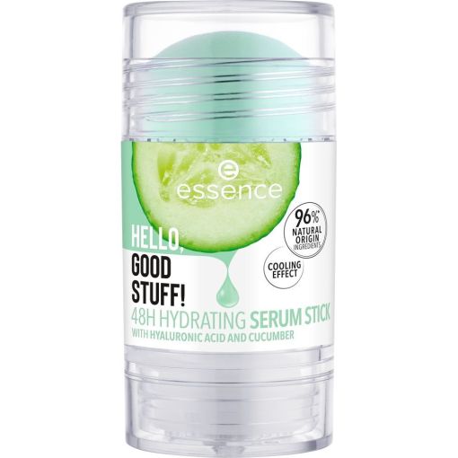 Essence Hello, Good Stuff! 48h Hydrating Serum Stick Sérum hidratante en barra ofrece efecto refrescante en tu rostro con ácido hialurónico y pepino