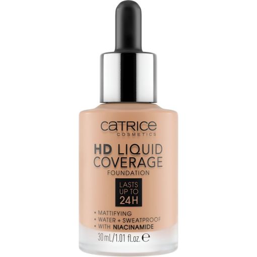 Catrice Hd Liquid Coverage Foundation Base de maquillaje textura ultraligera acabado atercipelado mate y pefecto hasta 24 horas