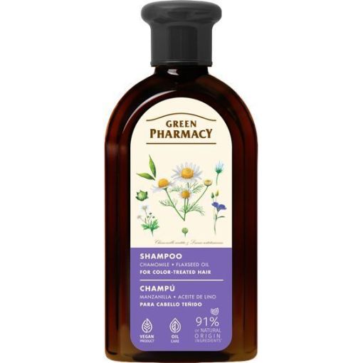 Green Pharmacy Camomila Y Aceite De Lino Champú Champú hidratante regenerador y fortalecedor ofrece brillo para cabello teñido 350 ml