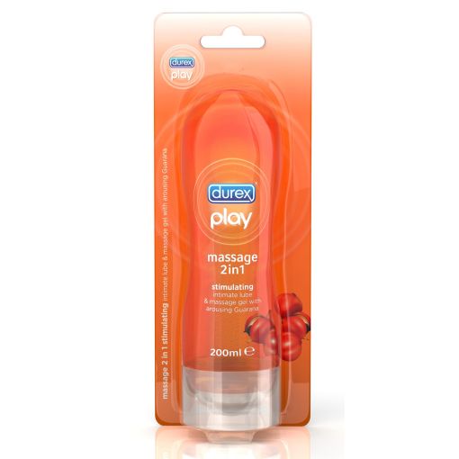 Durex Massage 2 In 1 Estimulante Gel De Masaje & Lubricante Gel de masaje corporal y lubricante íntimo disfruta de forma divertida con extracto de guaraná 200 ml