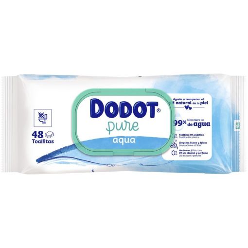 Dodot Pure Aqua Toallitas Toallitas naturales de higiene diario limpian suavemente y protegen la piel de los bebés 48 uds