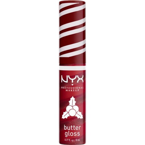 Nyx Professional Makeup Butter Gloss Christmas Edición Limitada Brillo de labios no pegajoso ofrece color vibrante y acabado luminoso para darle un toque festivo a tu look