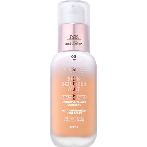 Deborah Milano Skin Booster Mat Foundation Hydrating Spf 15 Base de maquillaje de alta cobertura y ultraligera para acabado mate de larga duración