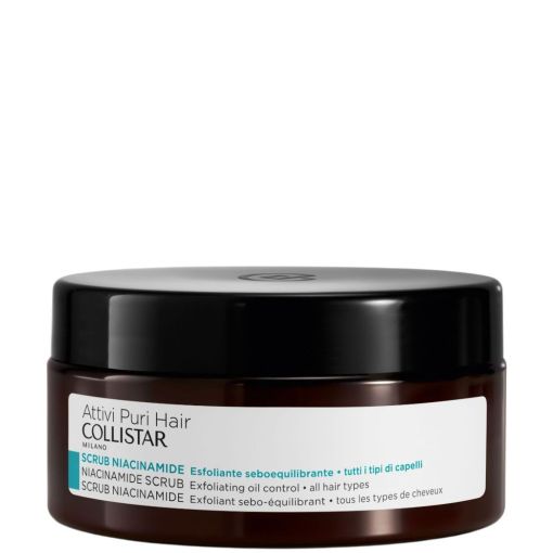 Collistar Acttivi Puri Hair Exfoliante Con Niacinamida Exfoliante capilar sobrerregulador y purificante absorbe el exceso de sebo e impurezas para cabello resplanceciente 250 gr