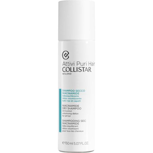 Collistar Acttivi Puri Hair Champú En Seco Con Niacinamida Champú en seco sobrerregulador y purificante absorbe el exceso de sebo e impurezas para cabello resplanceciente 150 ml