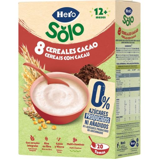 Hero Papilla 8 Cereales Cacao Papilla en polvo 0% azúcares añadidos a partir de 12 meses 340 gr