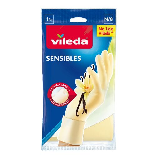 Vileda Sensibles Talla M Guantes máxima sensibilidad y agarre aroma a vainilla