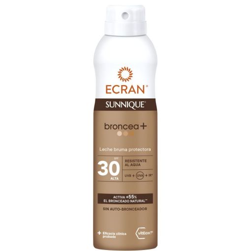 Ecran Sunnique Broncea+ Leche Bruma Protectora Spf 30 Bruma solar activa el bronceado y refuerza las defensas antioxidantes de la piel 250 ml