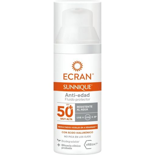 Ecran Sunnique Anti-Edad Fluido Protector Spf 50+ Protector facial antiedad previene y reduce las arrugas provocadas por el sol 50 ml