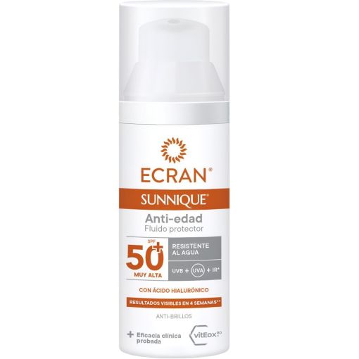 Ecran Sunnique Anti-Edad Fluido Protector Spf 50+ Protector facial antiedad previene y reduce las arrugas provocadas por el sol 50 ml