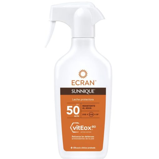 Ecran Sunnique Viteox80 Leche Protectora Spray Spf 50 Protector solar biodegradable refuerza las defensas antioxidantes de la piel 270 ml