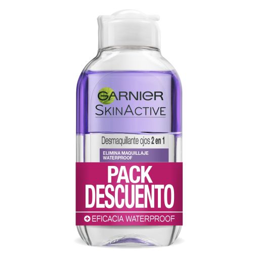 Garnier Skin Active Desmaquillante 2 En 1 Duplo Pack Descuento Desmaquillante bifásico de ojos elimina incluso el maquillaje waterproof 2x125 ml