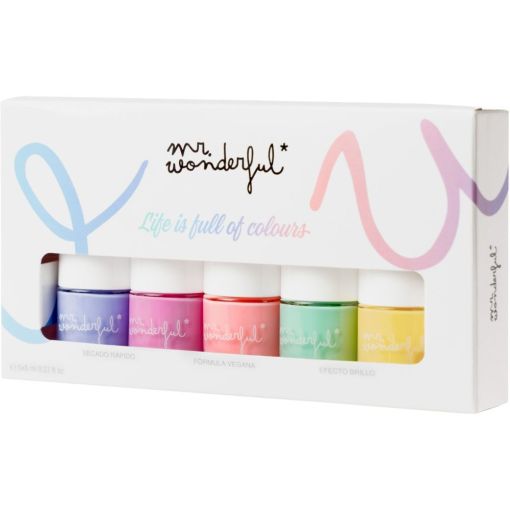 Mr. Wonderful Life Is Full Of Colours Estuche Esmalte de uñas con fórmula vegana y óptima cobertura para acabado efecto brillo 5 tonos