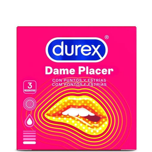 Durex Preservativos Dame Placer Preservativos con lubricación puntos y estrías para mayor placer y experiencia más suave 3 uds