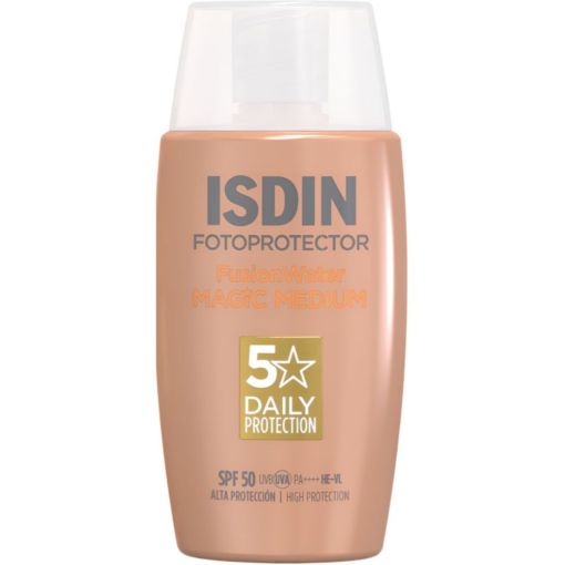 Isdin Fotoprotector Fusionwater Magic Color Spf 50 Protector solar facial con color de rápida absorción ofrece cobertura natural que unifica el tono para efecto buena cara