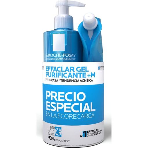 La Roche Posay Effaclar Gel Purificante +M Pack Precio Especial Gel limpiador elimina las impurezas y el exceso de sebo 400 ml + 400 ml de recarga