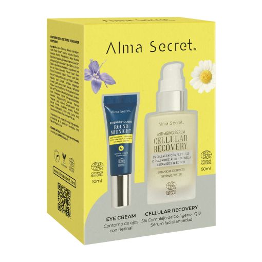 Alma Secret Cellular Recovery Serum+Round Midnight Eye Cream Estuche Tratamiento antiedad intensivo y de alta potencia para reducir la apariencia de las líneas de expresión