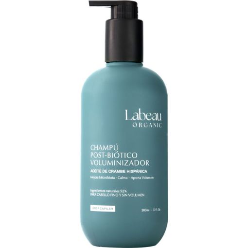 Labeau Organic Aceite De Crambe Hipánica Champú Post-Biótico Voluminizador Champú voluminizador redensifica la cutícula y refuerza para cabello sensible o con caspa 500 ml