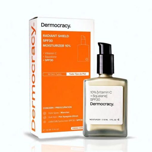 Dermocracy Radiant Shield Moisturizer 10% Spf 30 Crema hidratante aporta  luminosidad hidratación y protección con vitamina c y escualano 50 ml