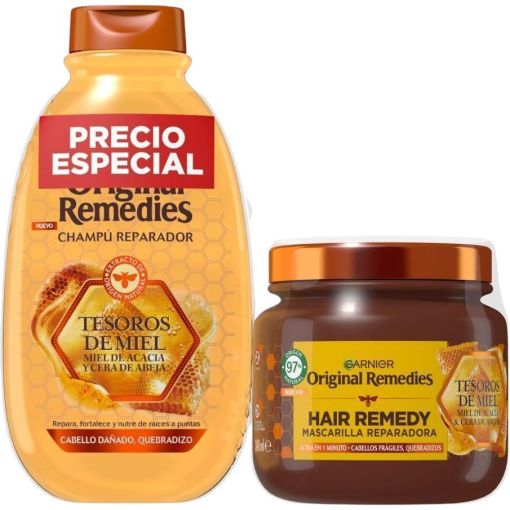 Original Remedies Tesoros De Miel Pack Precio Especial Set de cuidado capilar reparador protege y da fuerza para cabello dañado y quebradizo