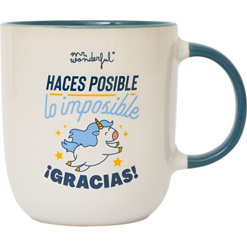 Mr. Wonderful Taza Haces Posible Lo Imposible Taza de cerámica con diseño y mensaje motivacional ideal para arrancar el día con una sonrisa 370 ml