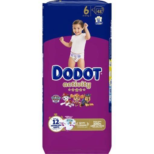 Dodot Pañales Activity 13-18 Kg Talla 6 Pañal de ajuste total suave ofrece máxima absorción comodidad y protección total 48 uds