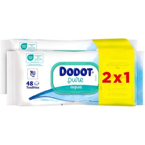 Dodot Pure Aqua Toallitas Formato Especial Toallitas naturales de higiene diario limpian suavemente y protegen la piel de los bebés 2x48 uds