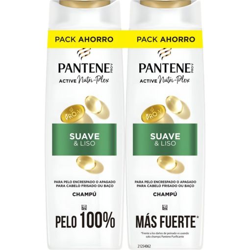 Pantene Nutri Plex Suave & Liso Champú Duplo Pack Ahorro Champú combate la aspereza y el encrespamiento acabado suave y sedoso para cabello seco 2x325 ml