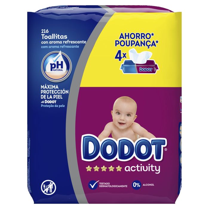 Dodot - Toallitas para Bebé, Toallitas Húmedas, 4 Paquetes (4x64), Limpieza  e Hidratación en Cada Pasada. Para Bebé, 99% Agua, Algodón Dermoactive. 64