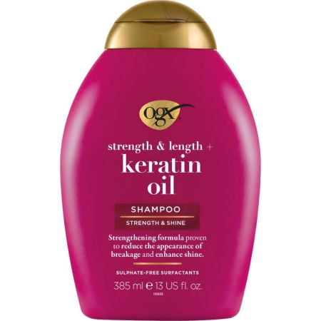 Ogx Keratin Oil Shampoo Champú evita puntas abiertas y melena quebradiza con aceite de keratina para cabello dañado 385 ml